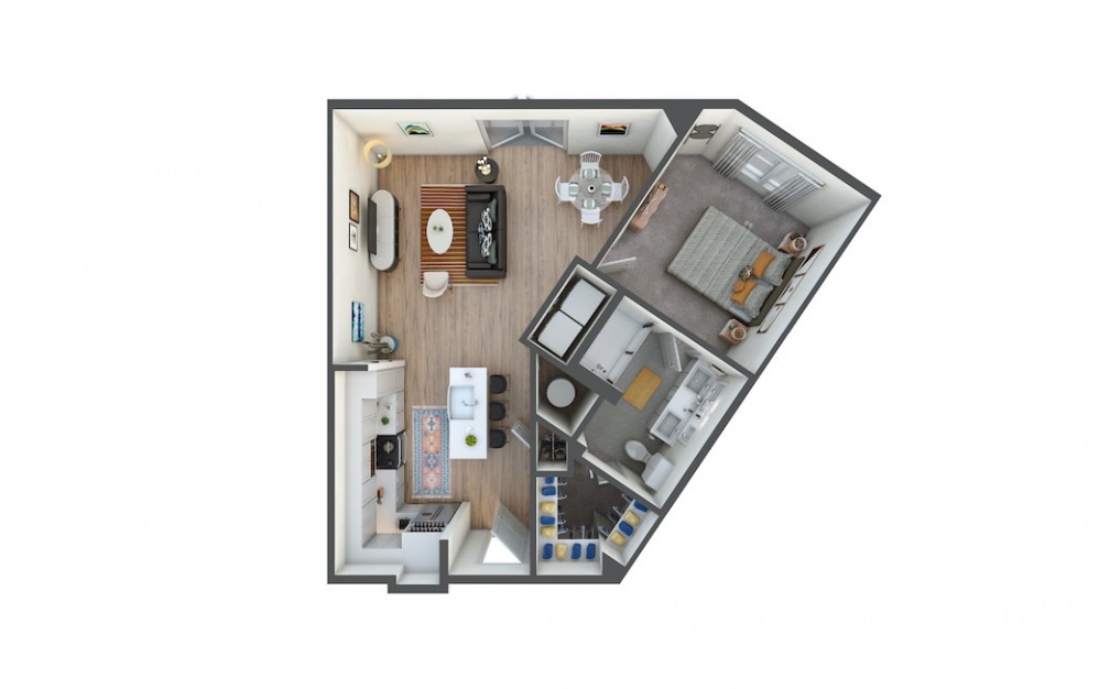 A6 - 1 bedroom floorplan layout with 1 bath and 786 square feet.