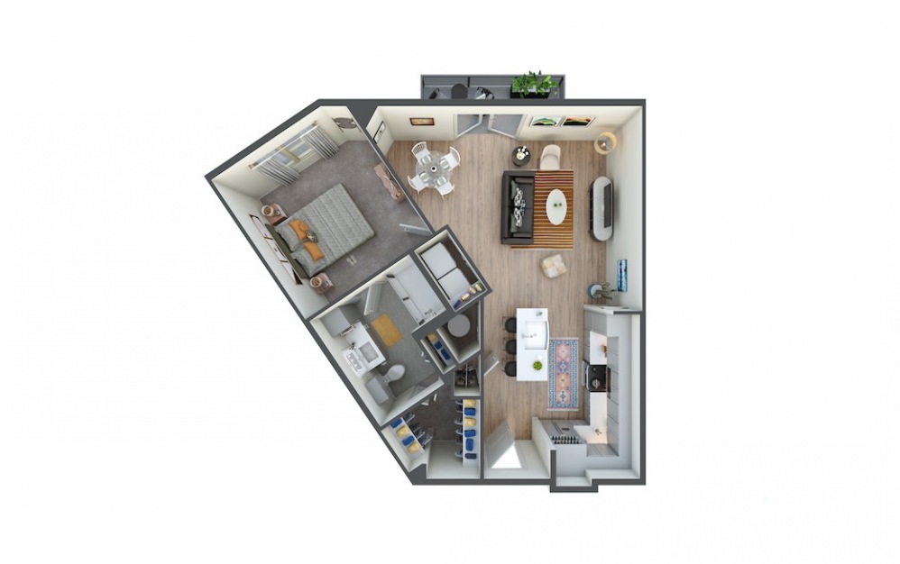 A7 - 1 bedroom floorplan layout with 1 bath and 795 square feet.