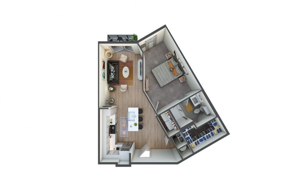 A9 - 1 bedroom floorplan layout with 1 bath and 739 square feet.